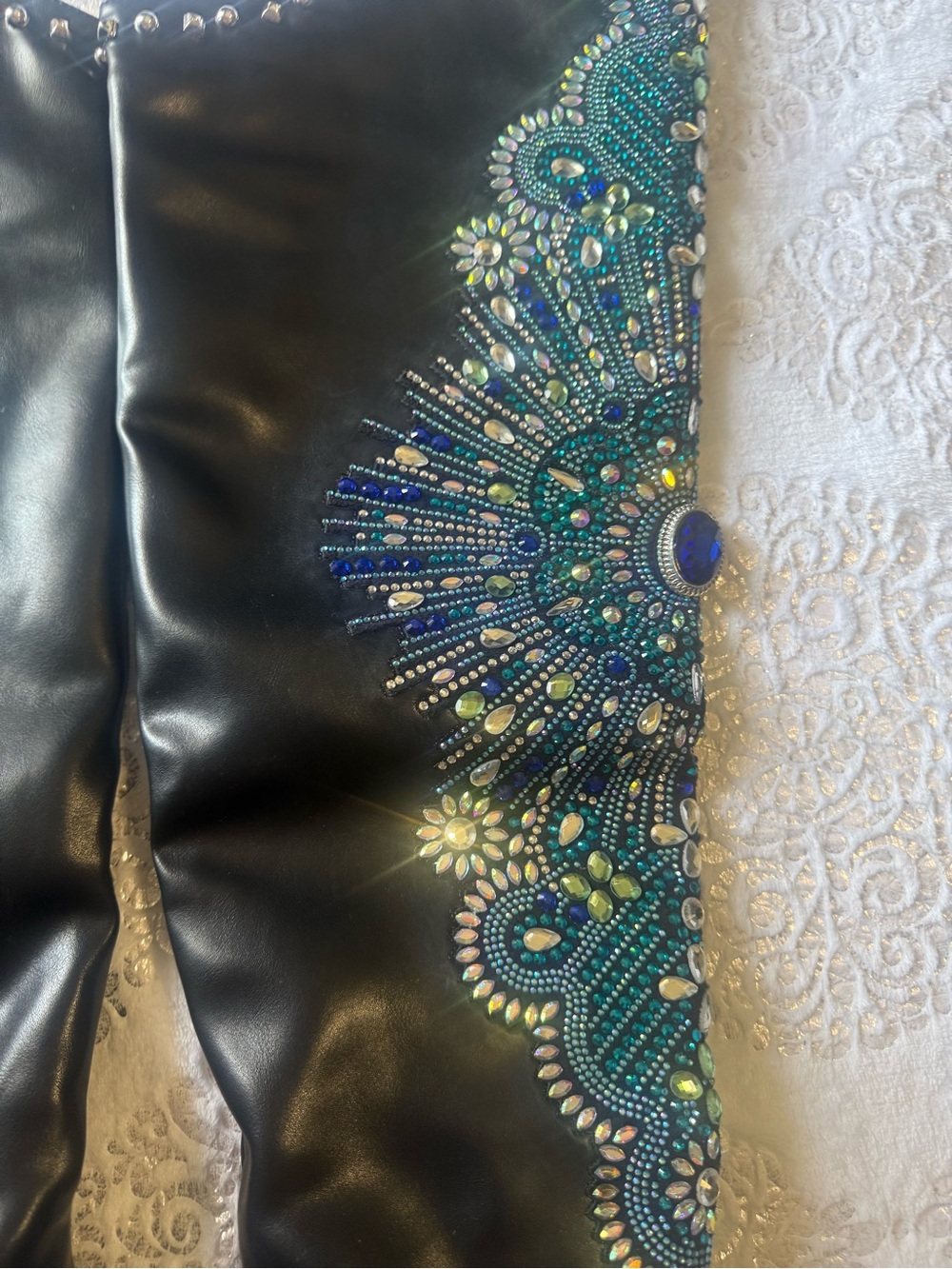 Azalea Wang Axelbeat Embellished Black Over-the-Knee Boot with Blue Accents 8.5 - Picture 9 of 12